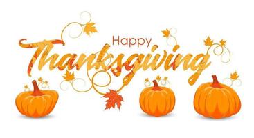 happy thanksgiving day banner met oranje pompoenen vector