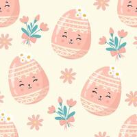 naadloos patroon Pasen met bloemen tekenfilms eieren met schattig gezichten vector