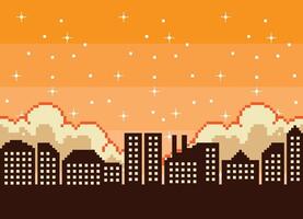 stad zonsondergang pixelatie achtergrond vector