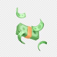 dichtproppen van contant geld en vallend groen papier dollar. vallend geld sjabloon in realistisch tekenfilm stijl. bedrijf winst of casino pot winnen. vector illustratie