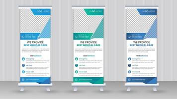 modern medisch rollen omhoog banier staan vector creatief ontwerp set, ziekenhuis X banier of uitverkoop banier sjabloon aanplakbord van modieus vlag banier of Trekken omhoog banier, standee kliniek sjabloon