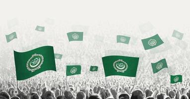 abstract menigte met vlag van Arabisch liga. volkeren protest, revolutie, staking en demonstratie met vlag van Arabisch liga. vector
