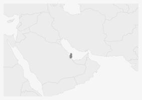 kaart van midden- oosten- met gemarkeerd qatar kaart vector