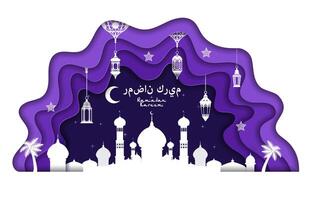 Ramadan kareem groet, eid mubarak papier besnoeiing vector