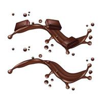 chocolade spatten realistische koffie golf bruine dranken geïsoleerde cacao stroom choco bars element bruine cacao chocolade golf plons illustratie vector