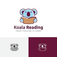 schattig koala lezen studie buideldier dieren school onderwijs logo vector