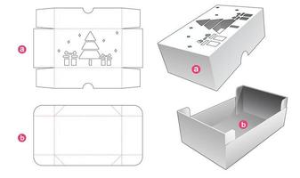 dienblad en deksel met gestanste sjabloon voor kerstboomvensters vector