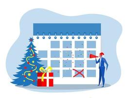 zakenman viert met kalender op oudejaarsavond of kerstconcept vectorillustratie vector