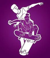 silhouet groep skateboarder actie skateboard sport vector