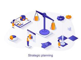 strategische planning isometrisch webconcept. mensen creëren een succesvolle strategie, analyseren financiële statistieken, bereiken langetermijndoelen. vectorillustratie voor websitesjabloon in 3D-ontwerp vector