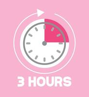 3 uren roze klok. tijd markeerstift met met de klok mee pijl. ontwerp resterend tijd vector