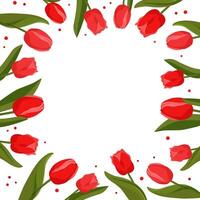 voorjaar plein kader met rood tulpen voor woorden en tekst. vector achtergrond sjabloon met bloemen voor ontwerp, groet kaart, banier, bord, folder, uitverkoop, poster