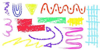kleurrijk kleurpotloden tekening tekening ontwerp element. kattebelletje lijnen, hand- trek kleurpotloden, kinderachtig krijt, abstract tekening. vector illustratie