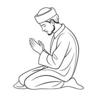 moslim Mens bidden lijn kunst vector illustratie