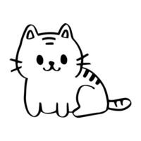 een tekenfilm tekening van een kat glimlachen met een tijger gezicht zitten. perfect voor kinderen inhoud hand- getrokken stijl. schets vector