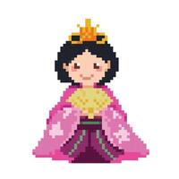 hinamatsuri Japans meisje pop vervelend roze kimono. pixel beetje retro spel gestileerd vector illustratie tekening. vrouw hina pop. hina poppen gemakkelijk vlak tekenfilm tekening geïsoleerd Aan wit achtergrond.