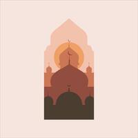 moskee vector illustratie,. Ramadan kareem eid mubarak abstract vector ontwerp. modern illustratie met venster, boog, moskee koepel, halve maan maan. Islamitisch achtergronden voor groet kaarten, posters