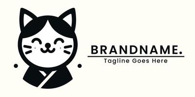 Japan kat glimlach vervelend pyjama schattig logo gemakkelijk en vlak Japans stijl kleur zwart wit zacht logo voor branding vector