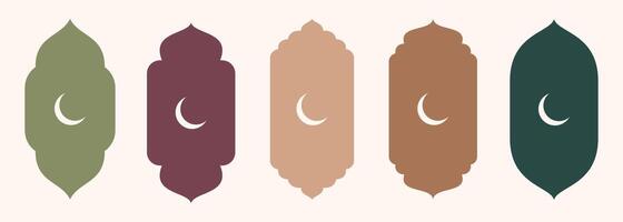 Islamitisch vorm van deur of venster silhouet Arabisch boog. verzameling van patronen in oosters stijl. kaders in Arabisch moslim ontwerp voor Ramadan kareem. vector moskee poort vorm geïsoleerd Aan achtergrond.