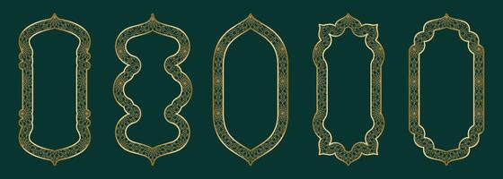 goud sier- boog kader vorm Islamitisch deur of venster met meetkundig girikh patroon, silhouet Arabisch boog. luxe reeks in oosters stijl. kaders in Arabisch moslim ontwerp voor Ramadan kareem. vector