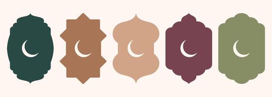 Islamitisch vorm van deur of venster silhouet Arabisch boog. verzameling van patronen in oosters stijl. kaders in Arabisch moslim ontwerp voor Ramadan kareem. vector moskee poort vorm geïsoleerd Aan achtergrond.