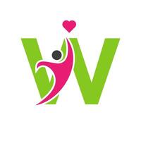 Gezondheid zorg logo Aan brief w liefde, hart symbool. liefdadigheid logotype vector