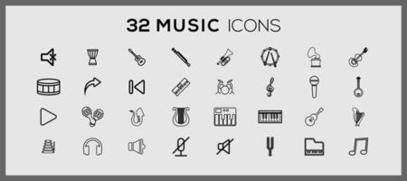 muziek- icoon verzameling. muziek- instrumenten en reeks pictogrammen. reeks van muziek- musical instrumenten pictogrammen. vector