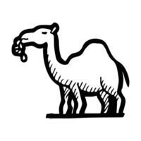 een kameel is aan het eten datums. Ramadan thema vector illustratie met hand- getrokken stijl of tekening