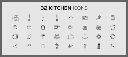 verschillend keuken pictogrammen. schattig keuken gereedschap tekening sticker set. Koken tekening pictogrammen keuken gereedschap lijn voedsel restaurant logo. vector