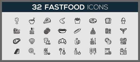snel voedsel pictogrammen set. snel voedsel achtergrond icoon. snel voedsel stickers hand- getrokken tekening kleur vector. vector