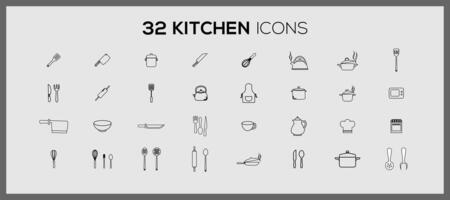 verschillend keuken pictogrammen. schattig keuken gereedschap tekening sticker set. Koken tekening pictogrammen keuken gereedschap lijn voedsel restaurant logo. vector