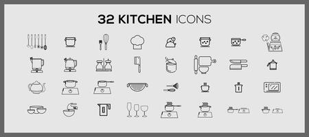 verschillend keuken pictogrammen. schattig keuken gereedschap tekening sticker set. Koken tekening pictogrammen keuken gereedschap lijn voedsel restaurant logo. vector