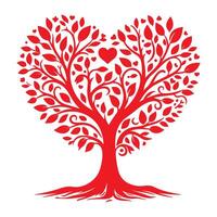 rood liefde boom met hart bladeren. hand- trek Valentijn dag boom silhouet klem kunst geïsoleerd Aan wit achtergrond, vector illustratie