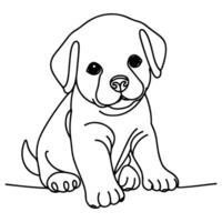 hand- trek lijn kunst schattig puppy hond tekening, doorlopend single schoon tekening lijn hond tekenfilm stijl kleur boek bladzijde voor kind vector illustratie Aan wit achtergrond