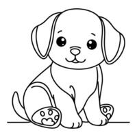 hand- trek lijn kunst schattig puppy hond tekening, doorlopend single schoon tekening lijn hond tekenfilm stijl kleur boek bladzijde voor kind vector illustratie Aan wit achtergrond