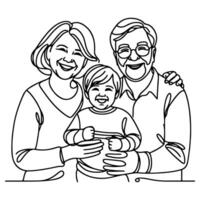 doorlopend een zwart lijn kunst tekening gelukkig familie vader en moeder met kind doodles stijl vector illustratie Aan wit