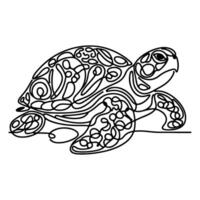 doorlopend een zwart lijn hand- tekening schildpad marinier dier tekening vector illustratie Aan wit