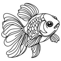 ai gegenereerd doorlopend single hand- trek lijn kunst van vis schets tekening icoon tekenfilm stijl kleur boek bladzijde voor kind vector illustratie Aan wit achtergrond