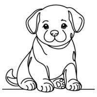 hand- trek lijn kunst schattig puppy hond tekening, doorlopend single schoon tekening lijn hond tekenfilm stijl kleur boek bladzijde voor kind vector illustratie Aan wit achtergrond