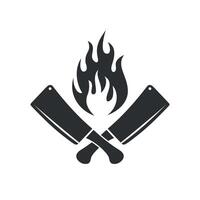 rooster restaurant, slager mes en brand icoon logo vector illustratie ontwerp