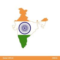 Indië - Azië landen kaart en vlag icoon vector logo sjabloon illustratie ontwerp. vector eps 10.