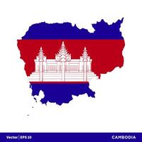 Cambodja - Azië landen kaart en vlag icoon vector logo sjabloon illustratie ontwerp. vector eps 10.