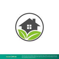 groen blad huis icoon vector logo sjabloon illustratie ontwerp. vector eps 10.