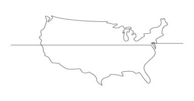 Verenigde Staten van Amerika kaart een doorlopend lijn tekening. land single lijn contour kaart, vorm van land. vector