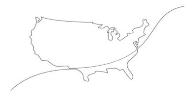 Verenigde Staten van Amerika kaart een doorlopend lijn tekening. land single lijn contour kaart, vorm van land. vector