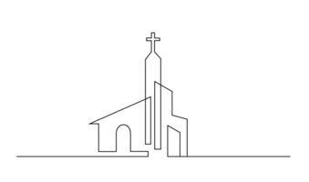 kerk een lijn tekening geïsoleerd Aan wit achtergrond vector