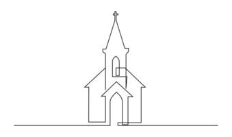 kerk een lijn tekening geïsoleerd Aan wit achtergrond vector