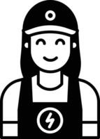 vrouw monteur glyph en lijn vector illustratie