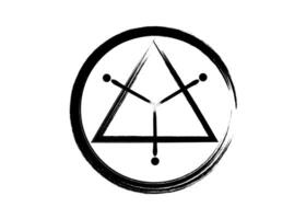 heilig meetkundig figuur van een cirkel ingeschreven in een driehoek, de vector logo tatoeëren mythologisch symbool ronde driehoek, grunge verf borstel stijl geïsoleerd Aan wit achtergrond