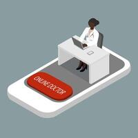 online dokter overleg via smartphone concept, isometrische vector illustratie